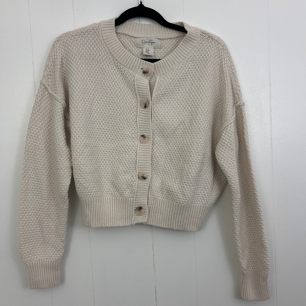 Jessica Simpson Cream Knit Button Front Cardigan Sweater Womens Medium ST21029